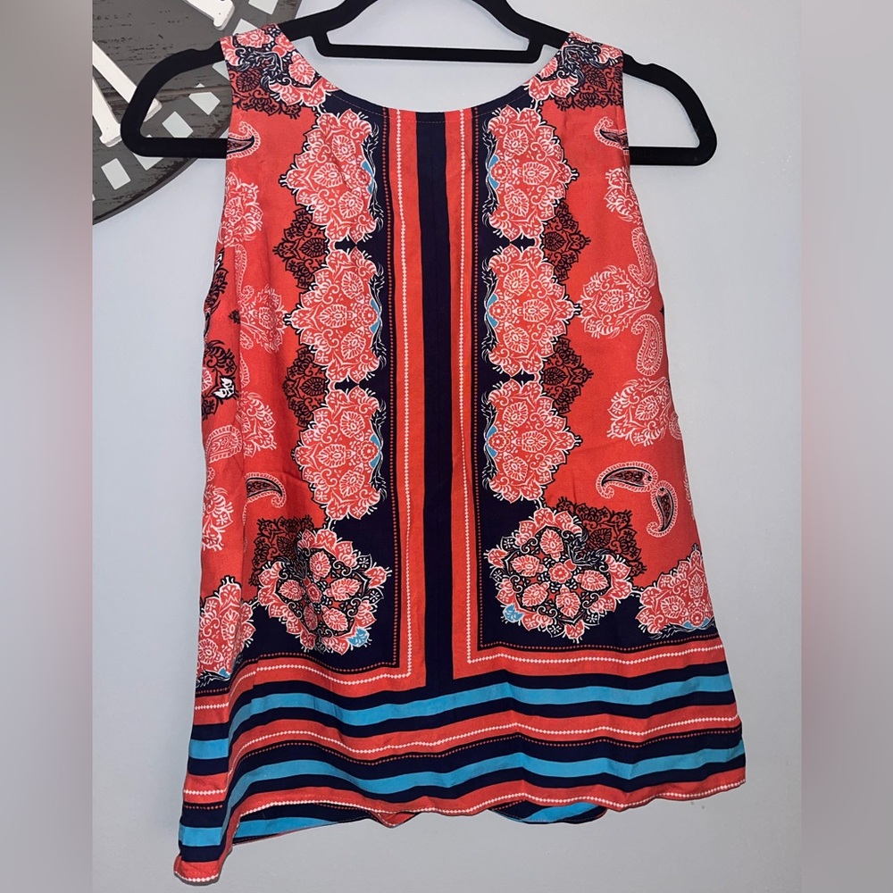 New Fig and Flower sleeveless coral printed blouse size petite medium